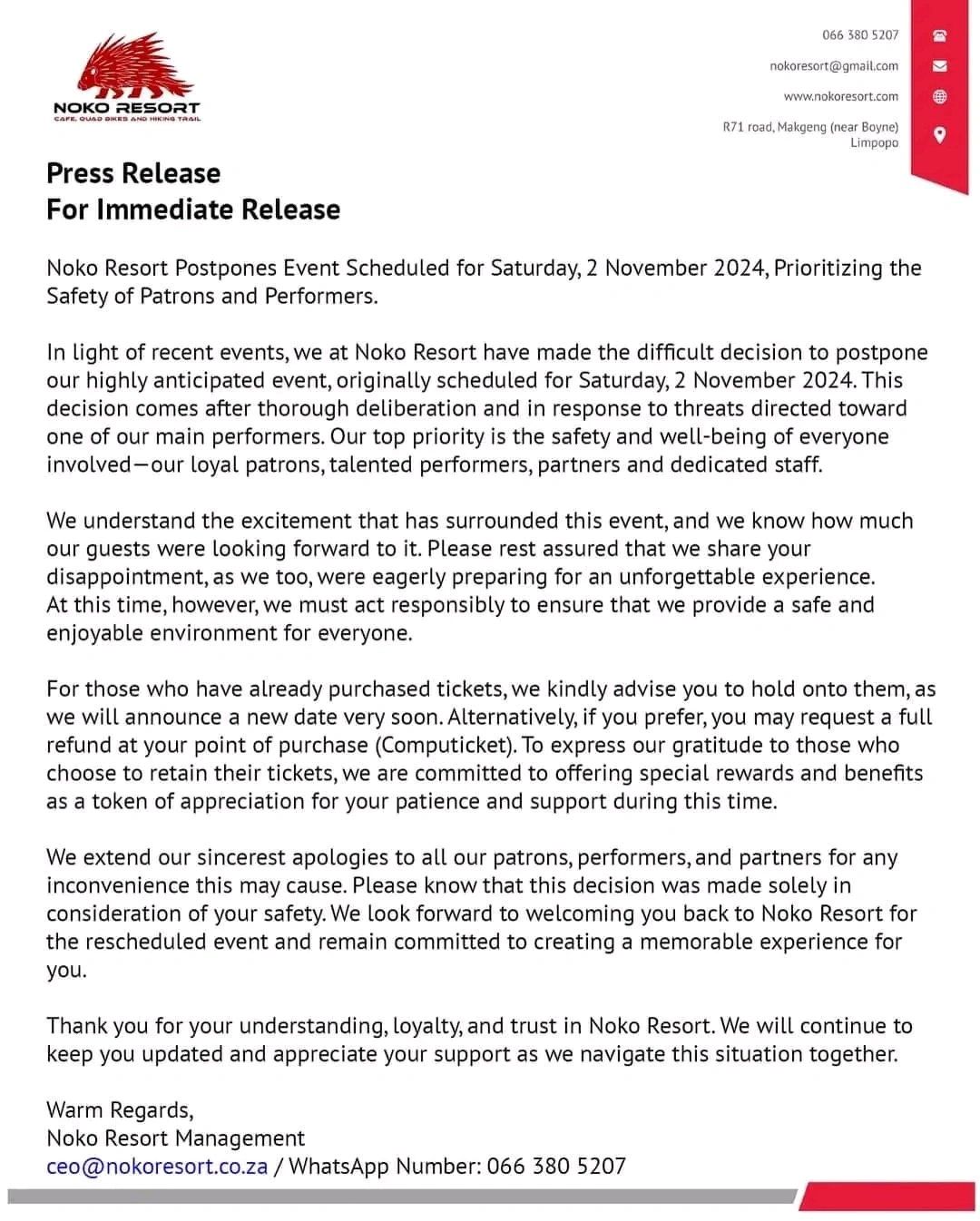 An event in Limpopo was called off due to threats from fans of Makhadzi and Karishma against Oscar Mbo, who was set to perform. 