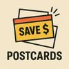Illustration promoting saving money with postcards.