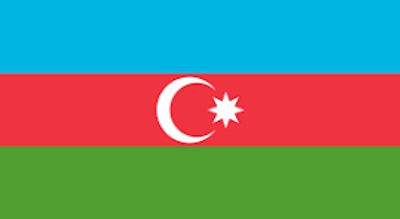 Flag of Azerbaijan with blue, red, and green horizontal stripes and a white crescent and star.