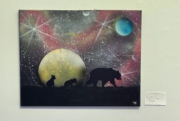 Artist:  Tommy Vigil
Title:    Are we there Yet
Materials:  Spray paint & Acrylic on Canvas
Price:  