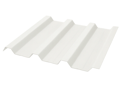 White corrugated metal roofing sheet with three ridges.