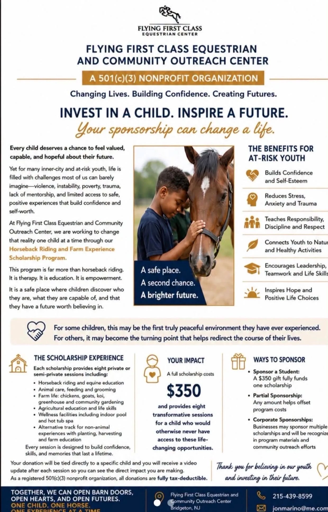 A nonprofit program offering horseback riding scholarships to at-risk youth to build confidence and life skills.