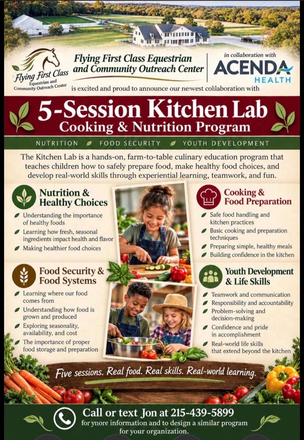 Flyer for a 5-session kitchen lab cooking and nutrition program for children.