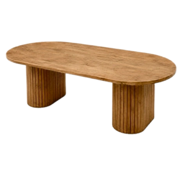 Wooden coffee table with curved edges and rounded legs.