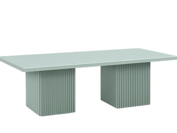 Modern rectangular table with two fluted pedestal bases.