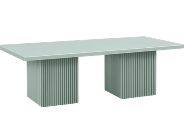 Modern rectangular table with two fluted pedestal bases.