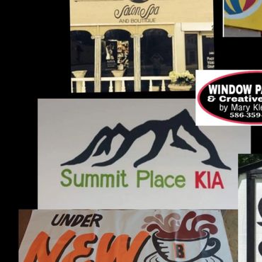 Various business signs and basketball court examples