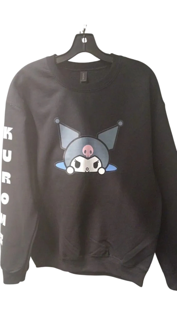 Black sweatshirt featuring a cute cartoon character and "KUROME" text on the sleeve.