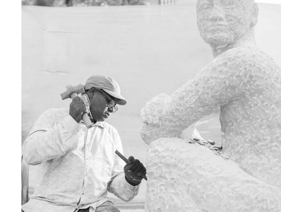 Hariprasad's sculpture in progress at RMZ-Bengaluru