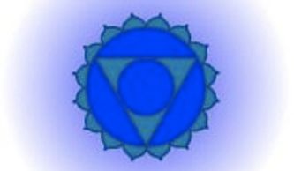 Illustration of the throat chakra symbol in blue with a glowing aura.