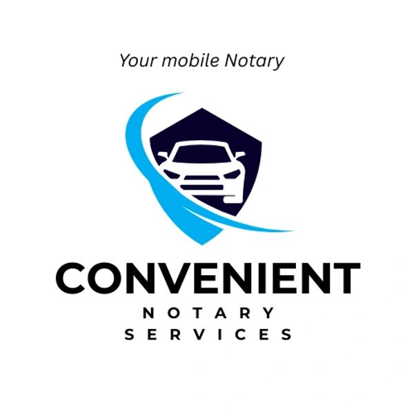 Logo for Convenient Notary Services featuring a car and shield symbol.