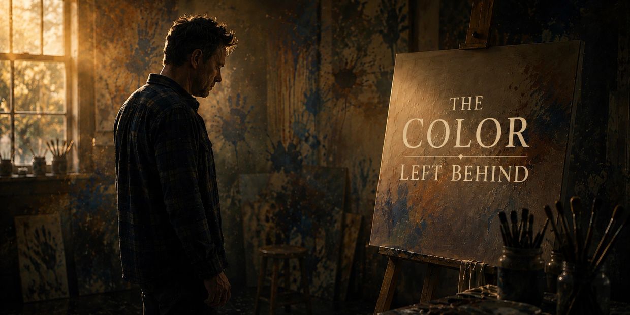 Man standing in an artist's studio looking at a canvas.