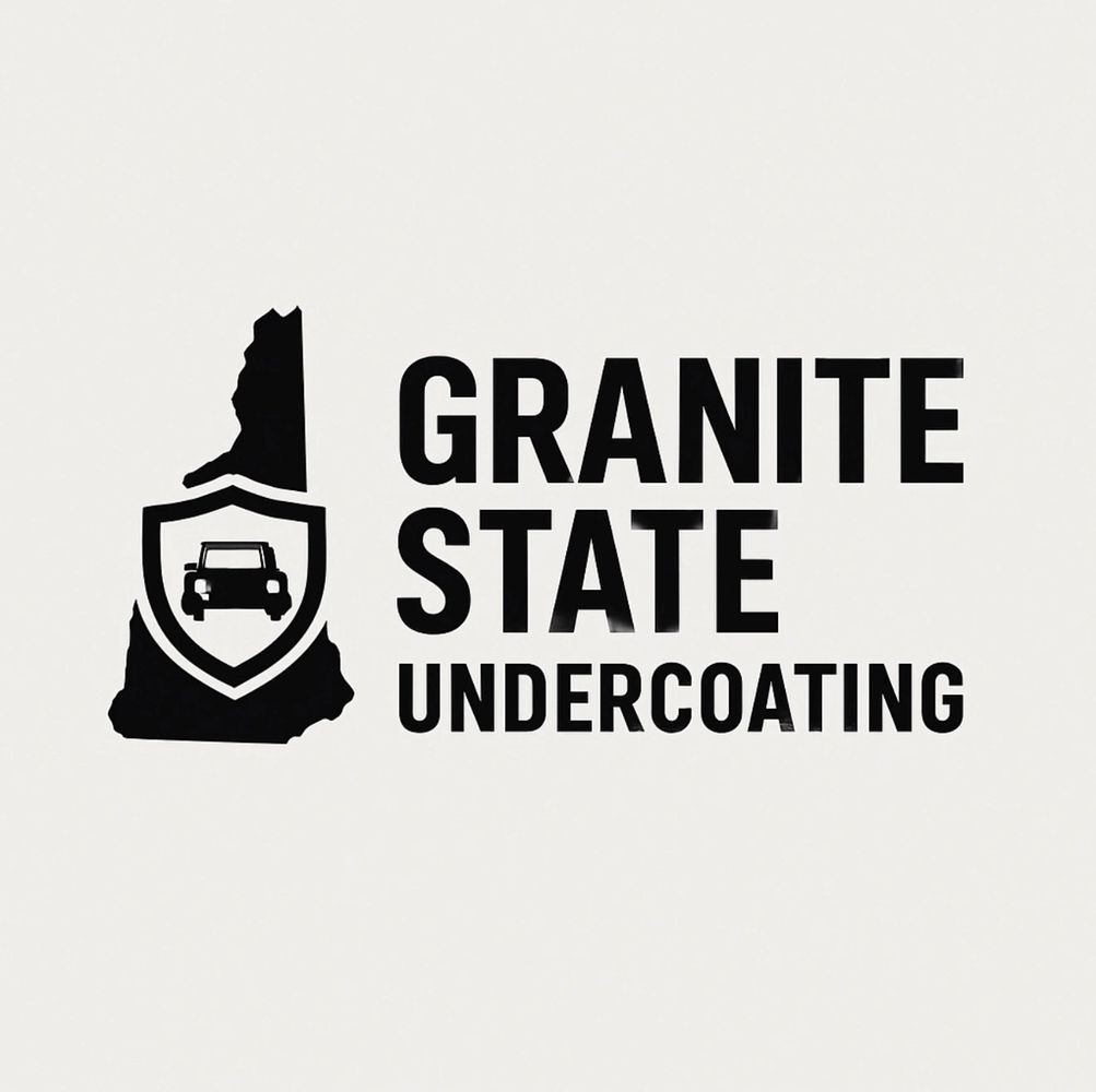 Logo for Granite State Undercoating with a car and shield inside New Hampshire's silhouette.