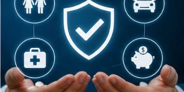 Hands holding insurance and protection icons.