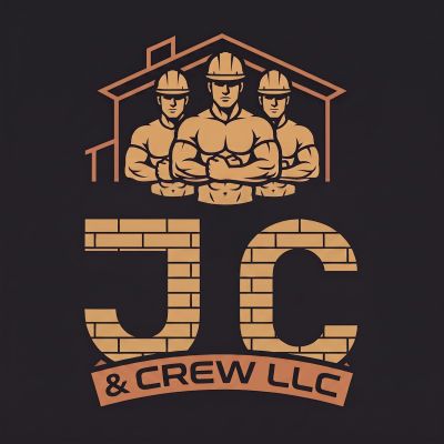 Logo of JC &amp; Crew LLC with three construction workers.