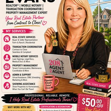 Real estate professional offering services from buying to closing, including notary and property management.