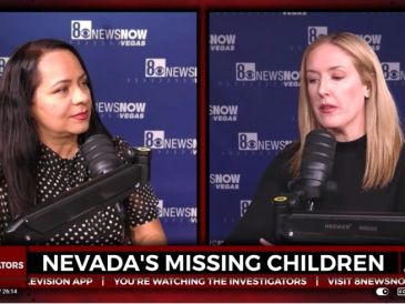 Two women discussing Nevada's missing children on 8 News Now.