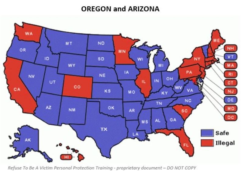 A graphic showing state  the an Arizona permits  allows concealed carry