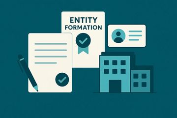 Entity formation documents and business building icon for Arizona LLC setup services.