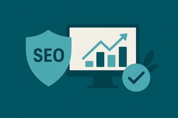 SEO growth chart and shield symbolizing Arizona SEO services and online visibility.