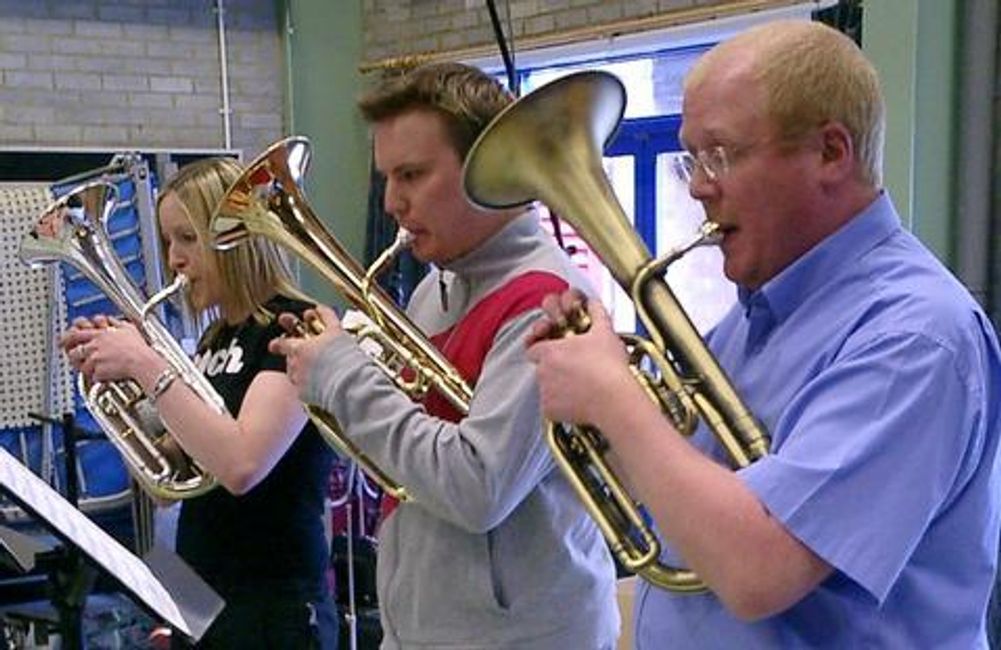 Recording "Here,There and Everywhere" with former pupils Martin Armstrong and Lesley Poole
