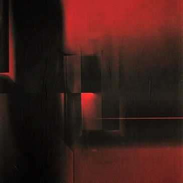 alt="Artwork Projection on steel, red and black colours"