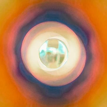 alt="View through a spyhole, orange and blues"