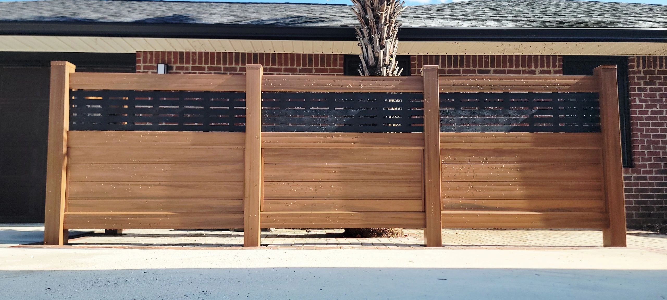Custom Vinyl Mocha Wood Texture Privacy Fence