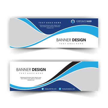 Two corporate banner designs with blue and gray color schemes.