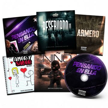Collection of music album covers and a CD titled 'Pensando En Ella'.