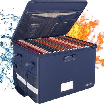 Portable file organizer with fire and water resistant features.