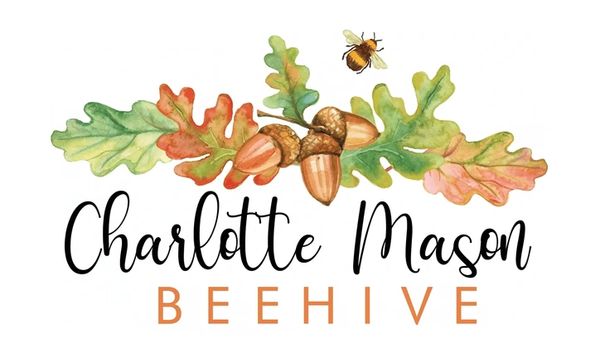Logo with acorns, leaves, and a bee above text.