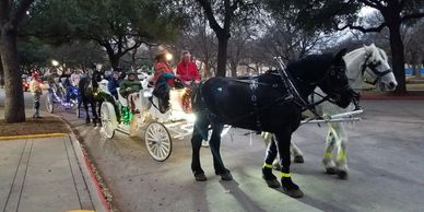 Highland Park Carride rides, Christmas Light rides. Percherons teams, raber vis a vis limo