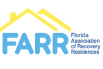 Logo featuring a yellow roof design above blue text.