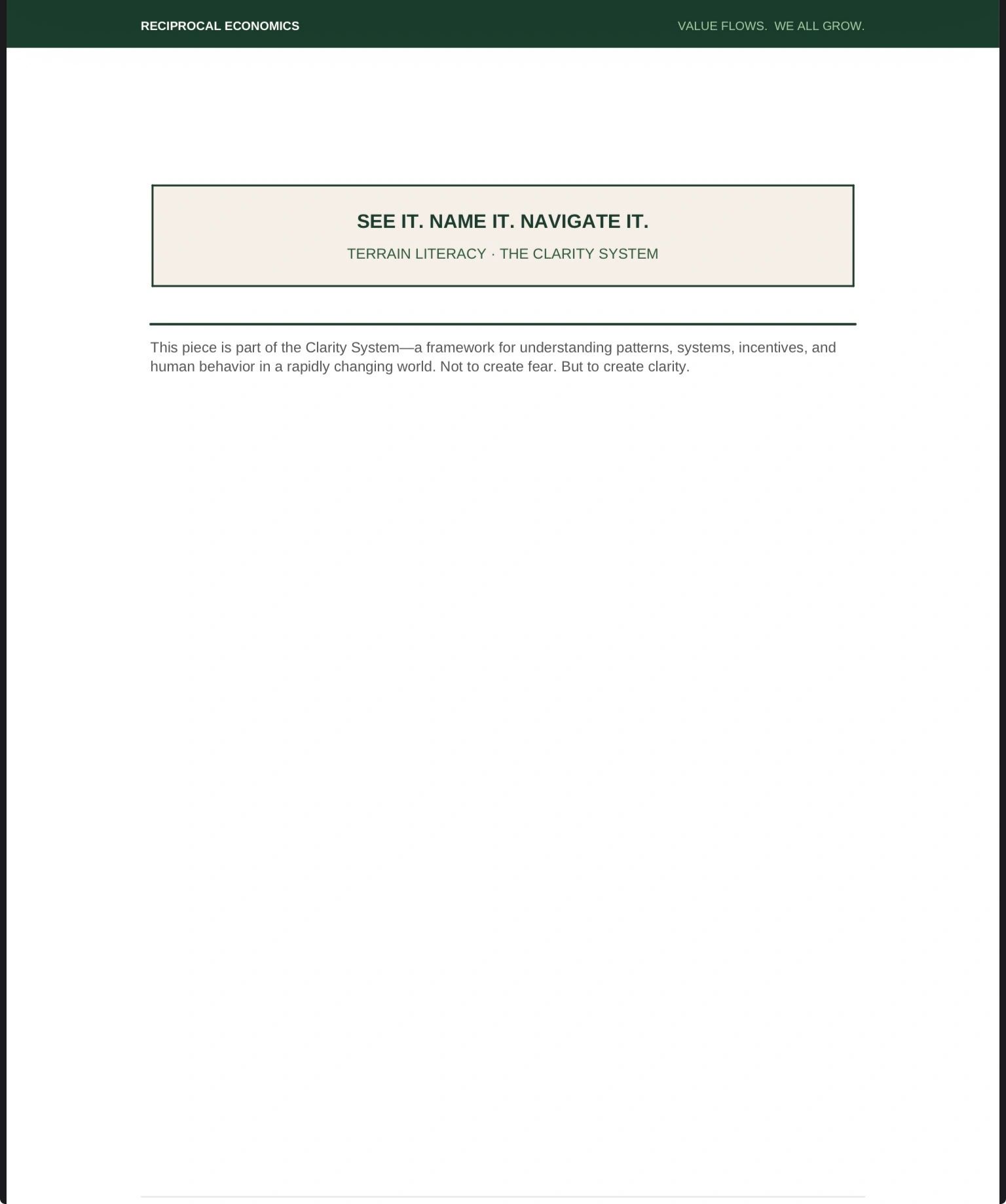 Clarity System guides understanding of patterns, systems, and human behavior for clarity.