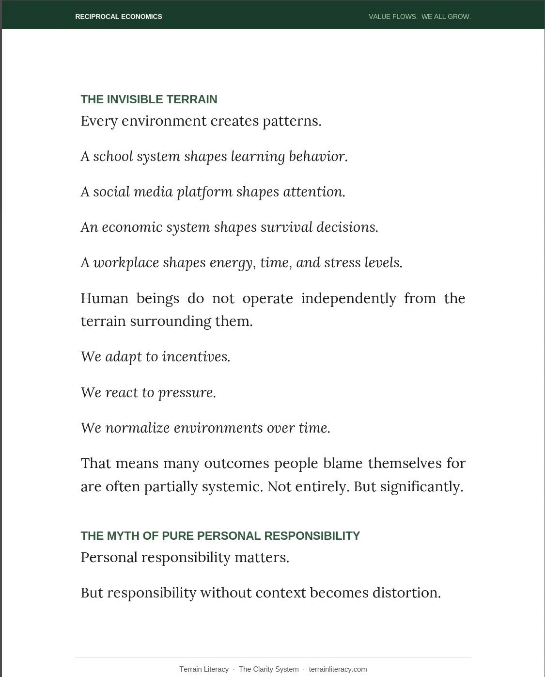 Text explaining how environments shape behavior and outcomes.