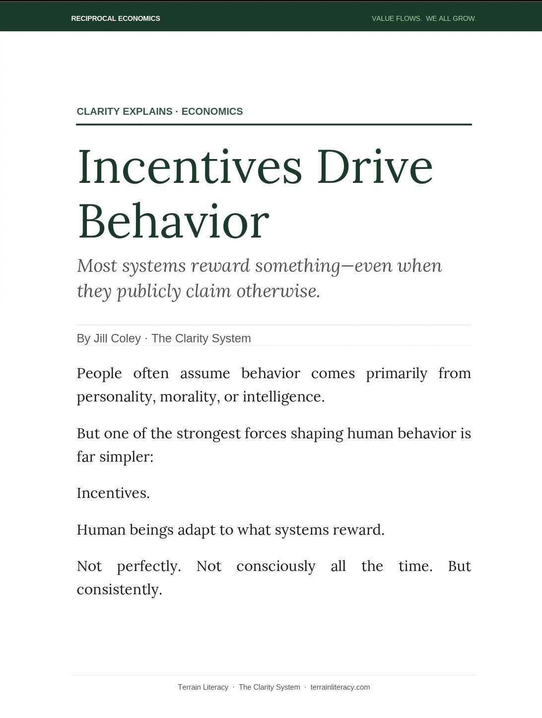 Article explaining how incentives shape human behavior consistently.