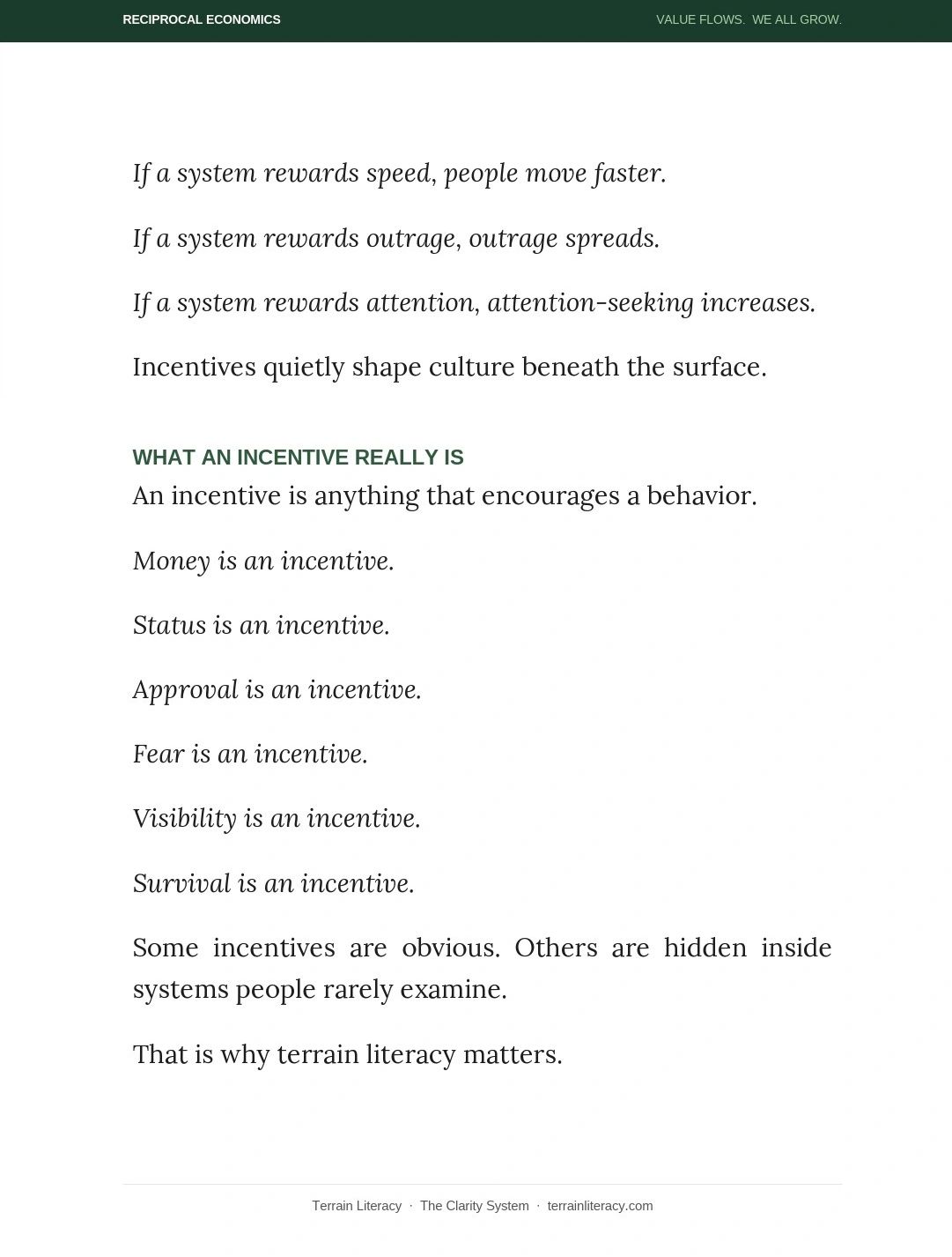 Explanation of how incentives shape behavior and culture, highlighting various types of incentives.