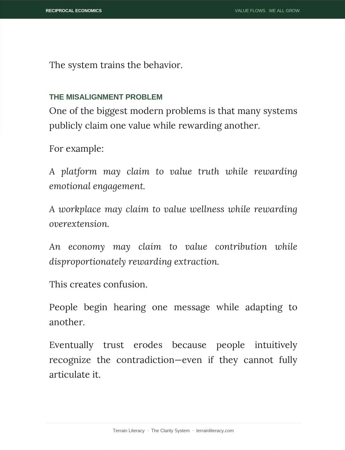 Explanation of the misalignment problem where systems reward values different from those they claim.