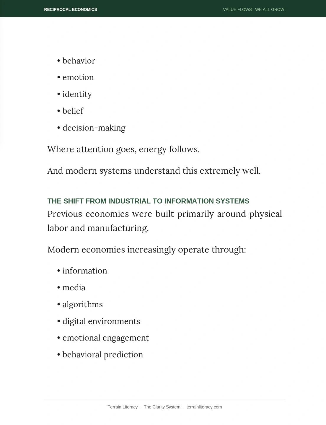 Text discussing the shift from industrial to information systems in modern economies.