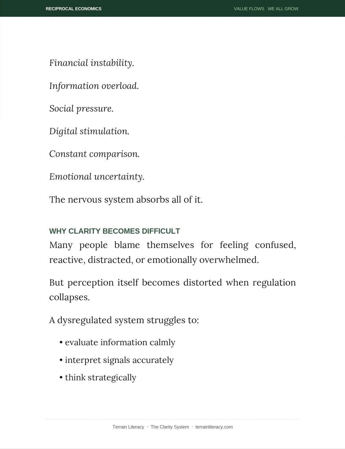 Text explaining why clarity becomes difficult due to various pressures and a dysregulated nervous system.