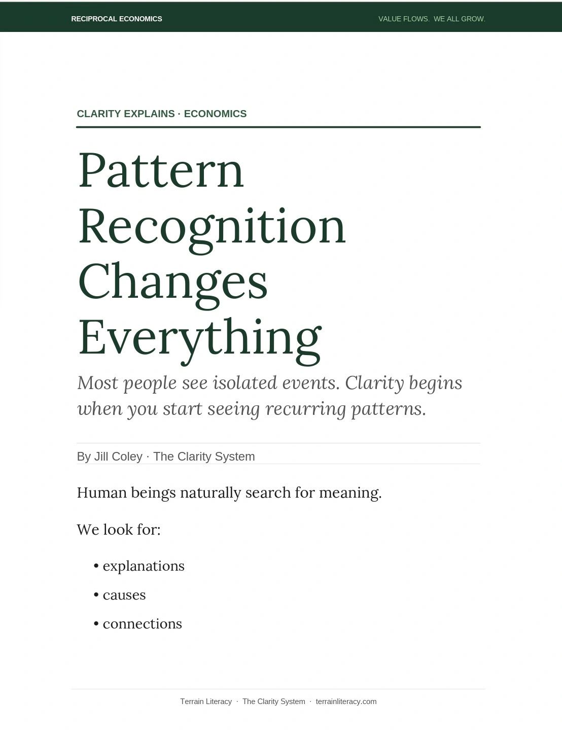 Article about how recognizing patterns changes understanding.