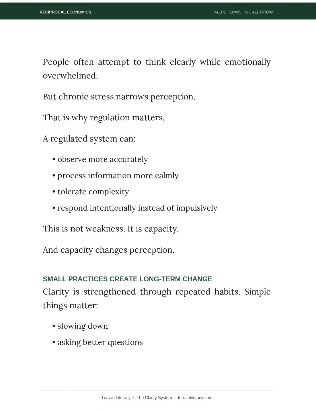 Text explaining the importance of emotional regulation for clarity and perception.