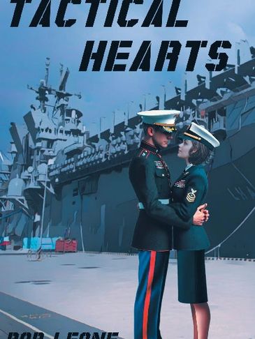 Two military personnel embracing near a ship.