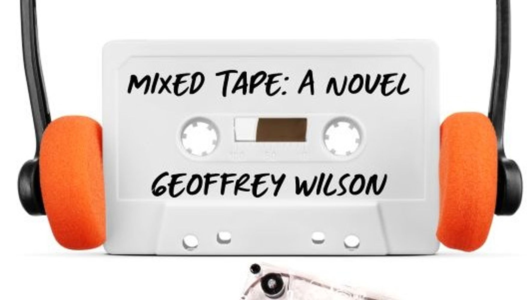 Vintage cassette tape labeled 'Mixed Tape: A novel' with vintage orange headphones.