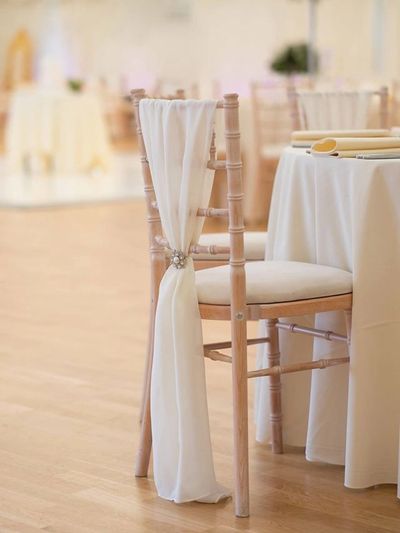 Ivory Chiffon Vertical Drapes Finished With Rome Diamante Cluster & Pearl Brooch