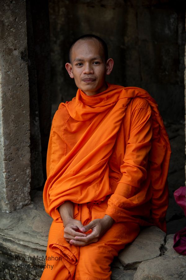 Cambodia, Angkor Wat Temple, monk, saffron robes