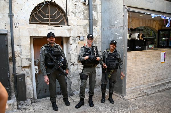 Israel, Jerusalem, Bazaar Street Scene, Israeli soldiers