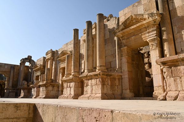 Jordan, Jerash Amphitheater, stage and backdrop