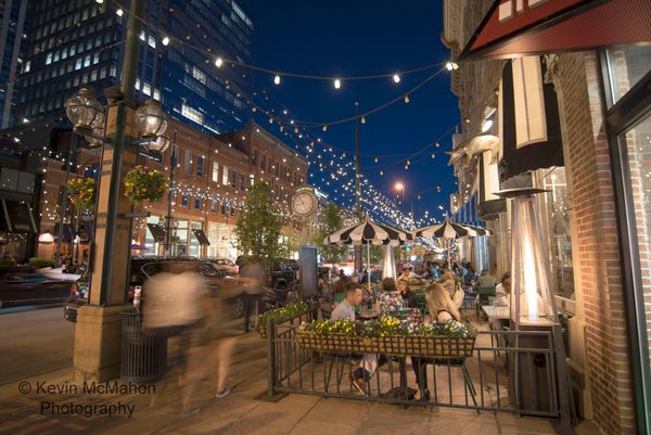 Denver, Larimer Square, blur motion, evening, dinner